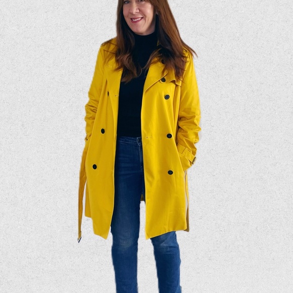 Designer Trench Raincoat, Size M/L, Kenneth Cole NY, Yellow - Picture 2 of 13